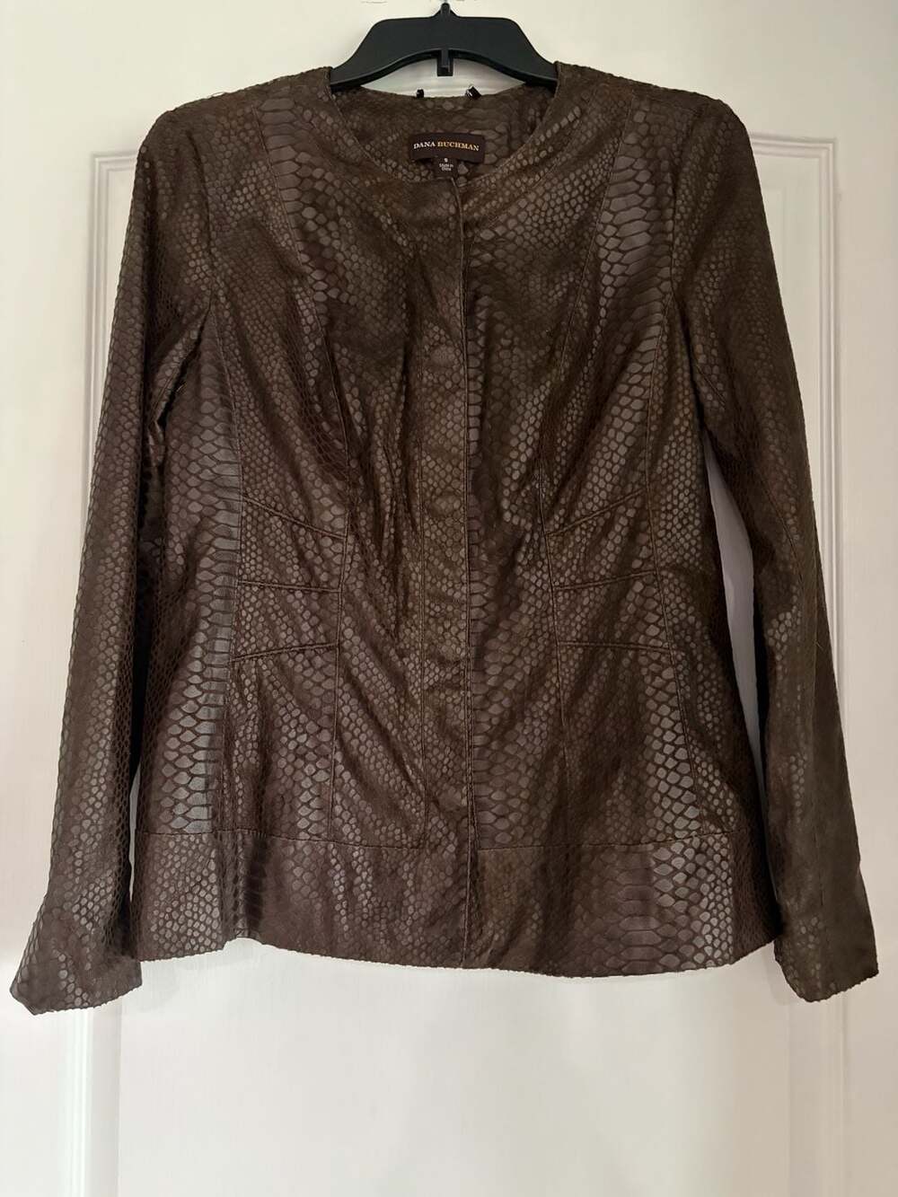 Dana Buchman Brown Faux Leather Snakeskin Pattern Snap-Front Jacket